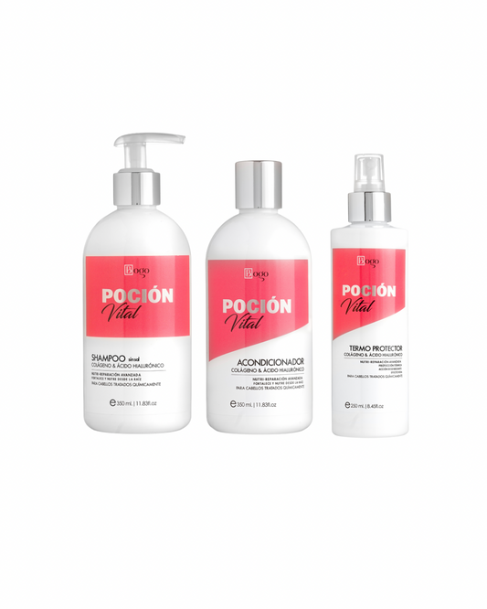 Kit Reparacion y Nutricion Capilar Pocion Vital Shampoo + Acondicionador + Spray Termoprotector Bogo